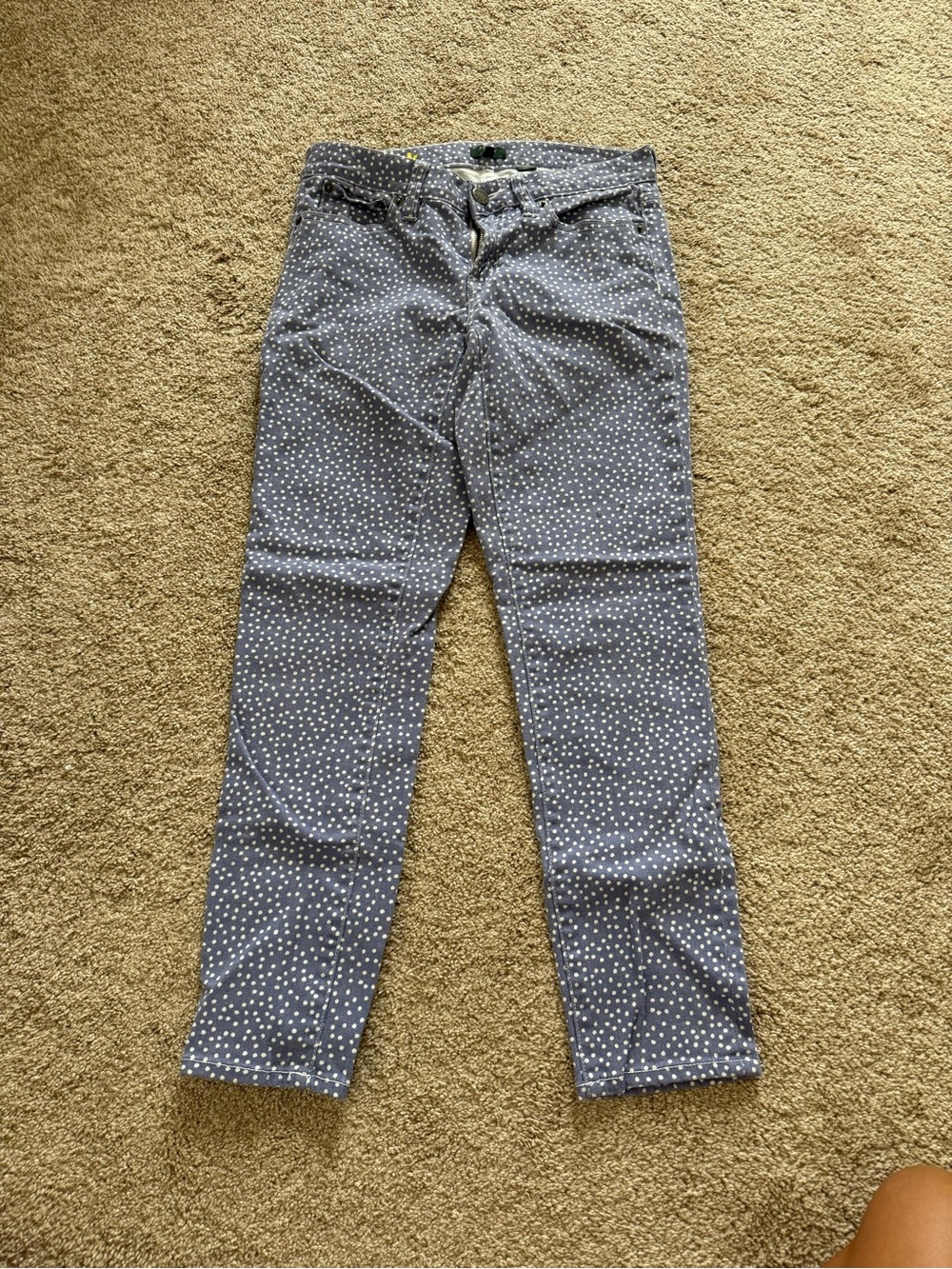 J.Crew Toothpick denim Purple and white polka dot size 27